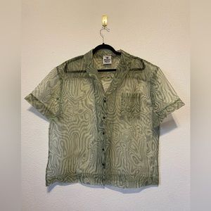 Ragged Priest Soundwave Green Sheer Marble Printed Buttondown Shirt